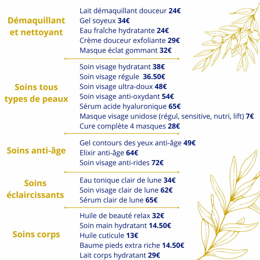 Produits vendus à L'institut par ACB "A chacun sa beauté" à Carcassonne